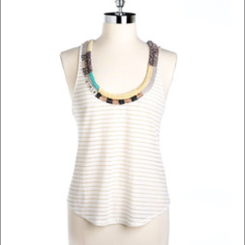 Free People Tribal Beaded Neck Tank Top
